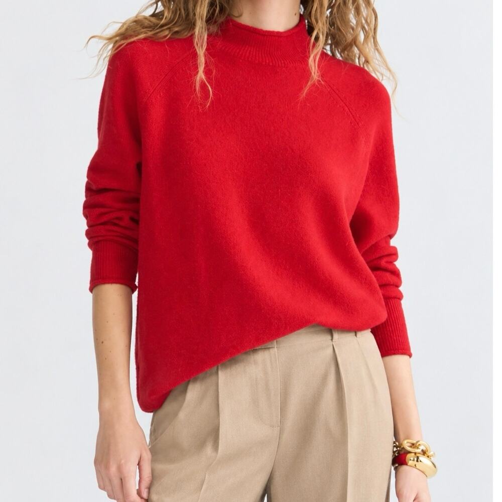 J.Crew Red Rollneck Supersoft Merino Wool Alpaca Sweater Size Medium